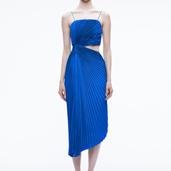 bridal dresses in blue colour Blue Floral Shirred Rita Midi Dress